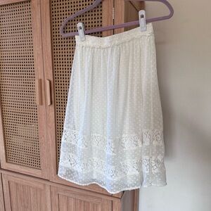Cottagecore boutique midi skirt - cream Swiss dots